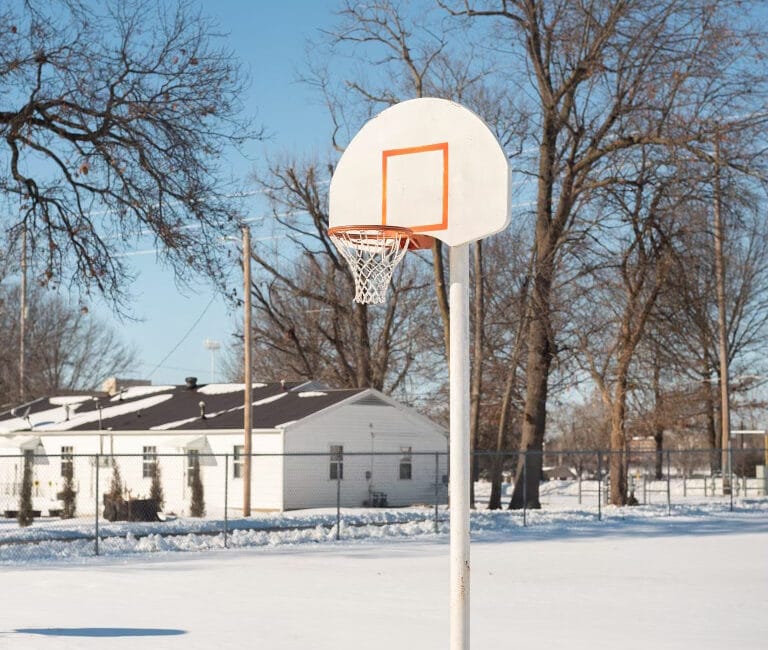 Basketball hoop in snow